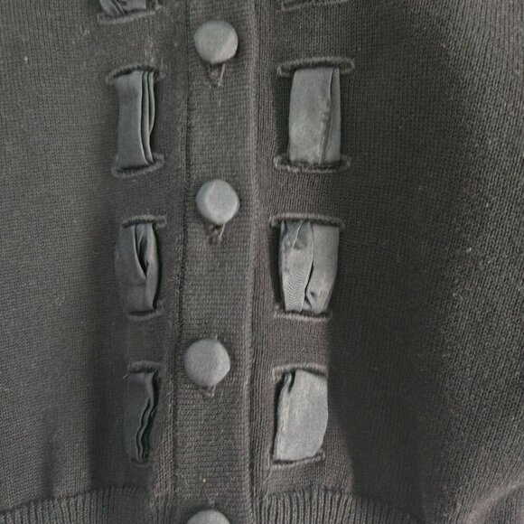 Nanette Lepore Black Covered Button Cropped Cardigan Sweater Silk Ribbon Size S - Picture 4 of 6